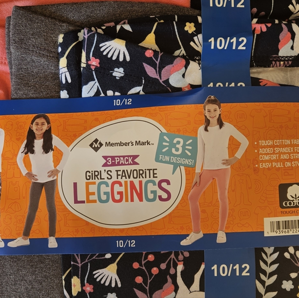 Member's Mark Girls' 3 Pack Legging- Pink/Grey/Unicorn Floral - Picture 1 of 2